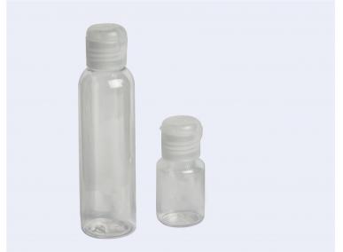 frascos de desinfetante para as mãos em gel transparente
